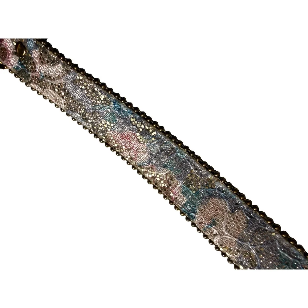 Vintage Womens Sparkle Statement Belt Size XL Blue Silver Pink Lace-Look 90s